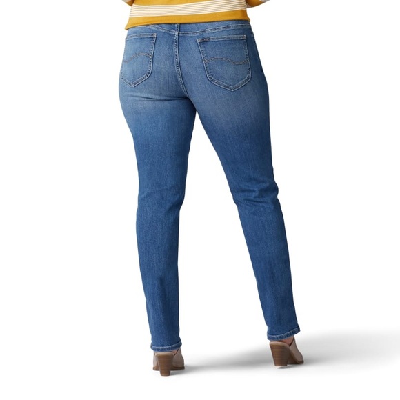 Lee Jeans Plus Size 28W Medium Denim Mid Rise Straight Leg Flex Motion Waist NWT - Picture 5 of 6